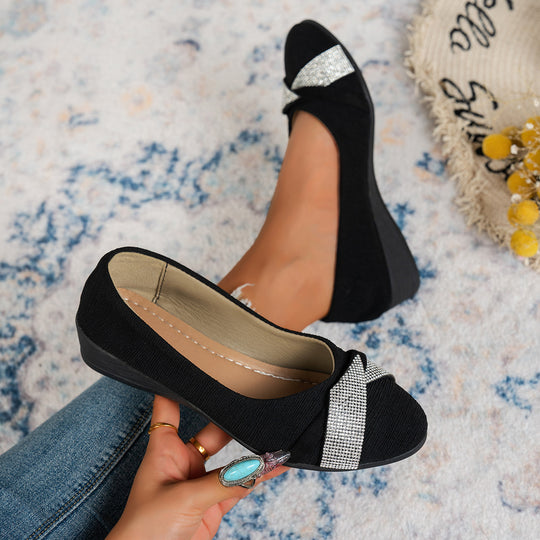 Damen elegante Ballerinas mit funkelndem Kristallschleifen-Detail EB