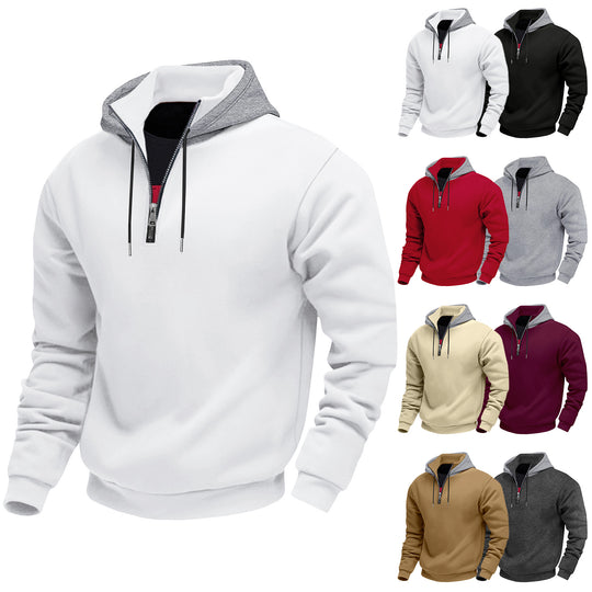 Herren Kapuzenpullover mit halbem Reißverschluss und kontrastierendem Innenfutter EB