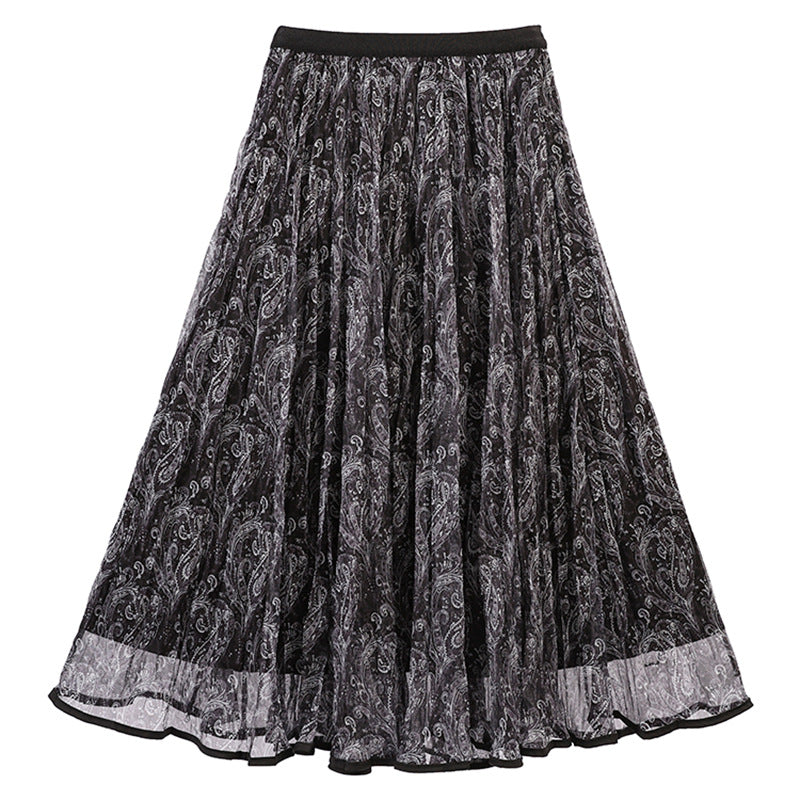 Damen  voluminöser Chiffon-Tellerrock im Paisley-Motiv mit elastischem Taillenbund EB