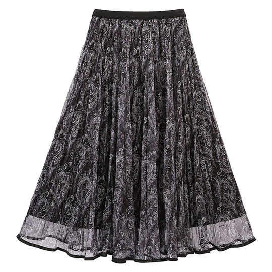 Damen  voluminöser Chiffon-Tellerrock im Paisley-Motiv mit elastischem Taillenbund EB