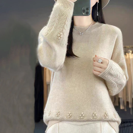 EB | Strickbluse mit Musterdetails Wolle Komfortabel und Elegant