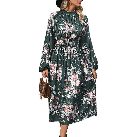 Damen Maxi-Kleid mit elegantem floralem Design und Rüschendetails EB