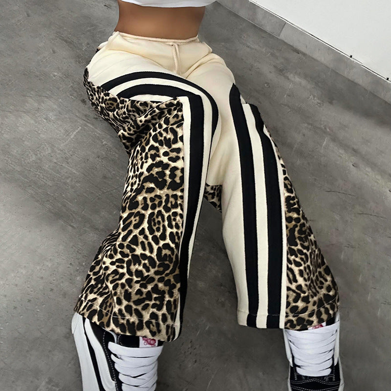 Damen Sportliche Sweatpants mit Leomuster und seitlichen Streifen EB