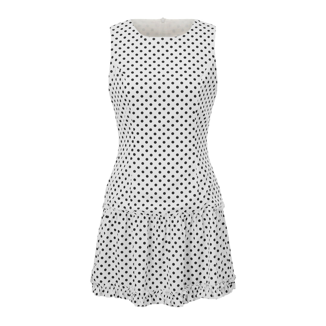 Damen Freizeitkleid mit Punkten und Rüschendetail EB