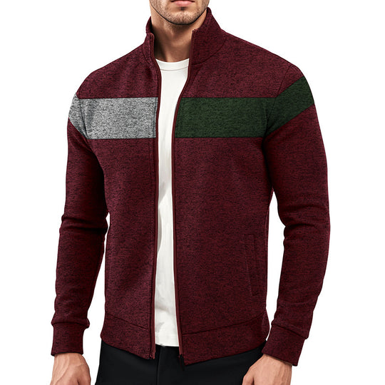 Herren sportlicher Stehkragenpullover mit kontrastierenden Farbbereichen und hochwertiger Baumwolle EB