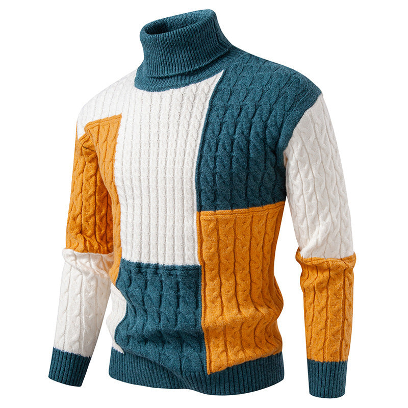 Herren nan strukturierter Rollkragenpullover mit Farbblock-Zopfstrick EB