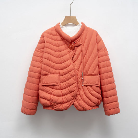 Damen modische Steppjacke mit asymmetrischem Schnitt und praktischen Taschen EB