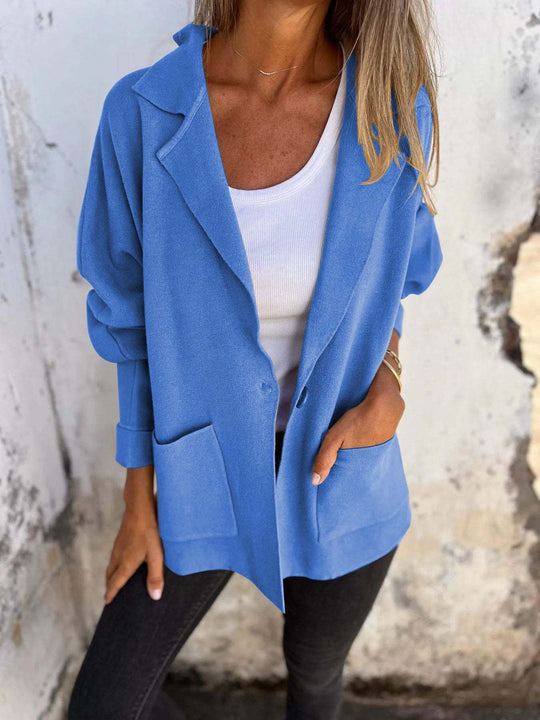 Damen Lässiger Oversize-Blazer mit praktischen Taschen und Knopfverschluss EB