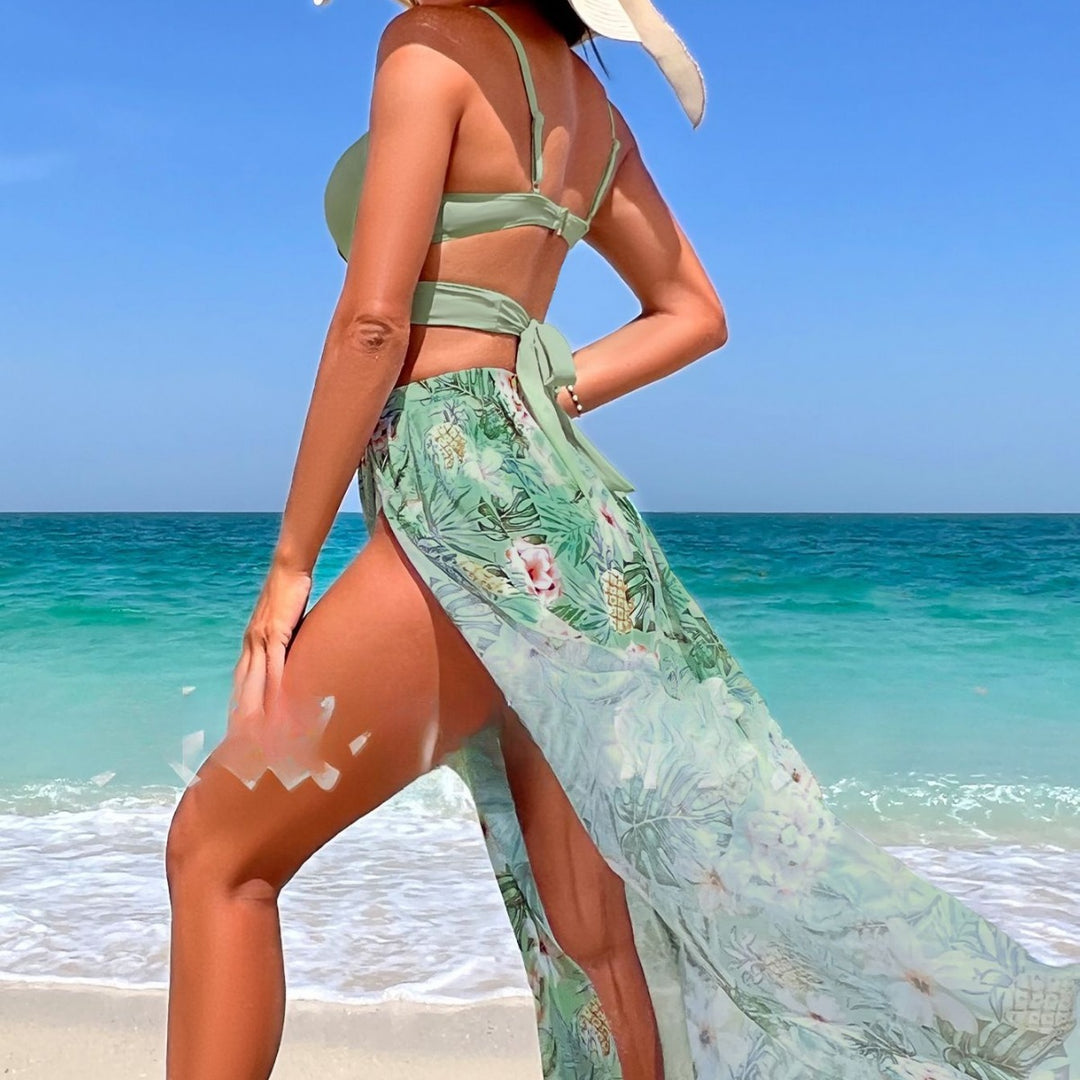 Damen Bikini-Set mit Wickelrock und floralem Design EB
