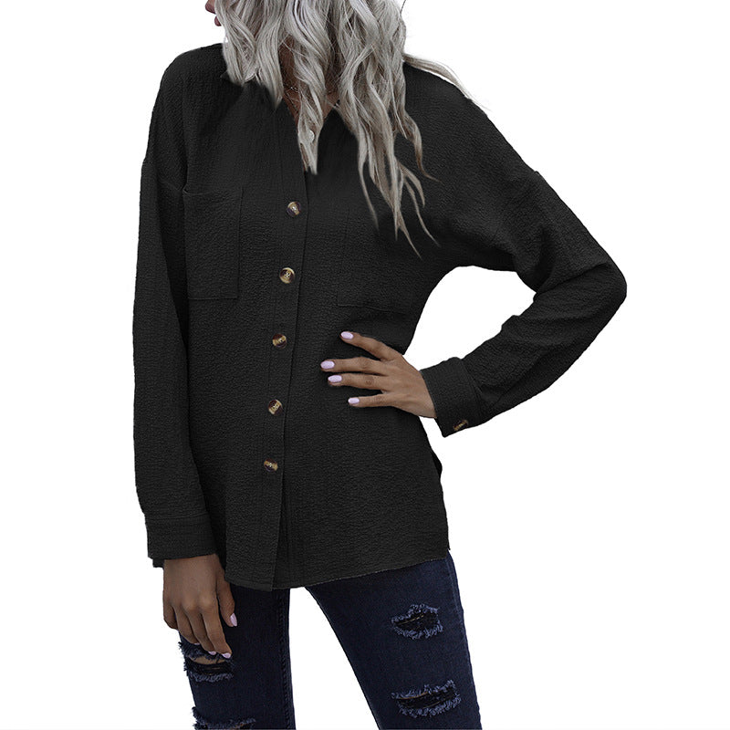Damen Strukturierte Oversize-Hemdbluse mit Brusttaschen und Knopfleiste EB