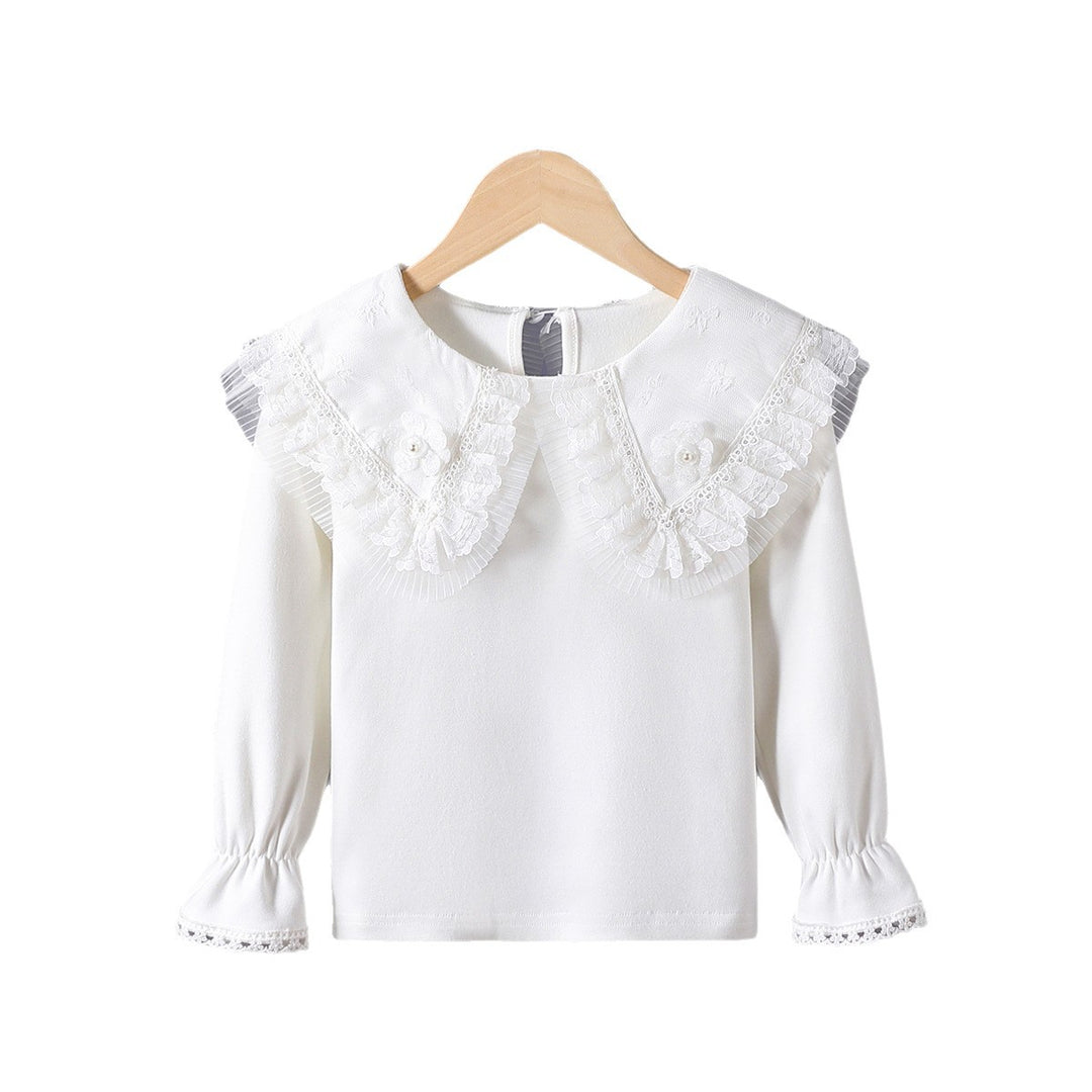 Mädchen Bluse mit üppigem Spitzenkragen und filigranen Applikationen EB