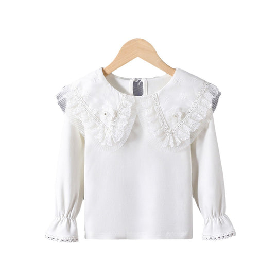 Mädchen Bluse mit üppigem Spitzenkragen und filigranen Applikationen EB