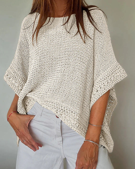 Damen Leichtes Oversize Strickponcho mit Häkelkante EB