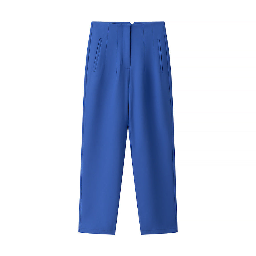 Damen elegante Hochbundhose mit feinen Falten und praktischen Taschen EB