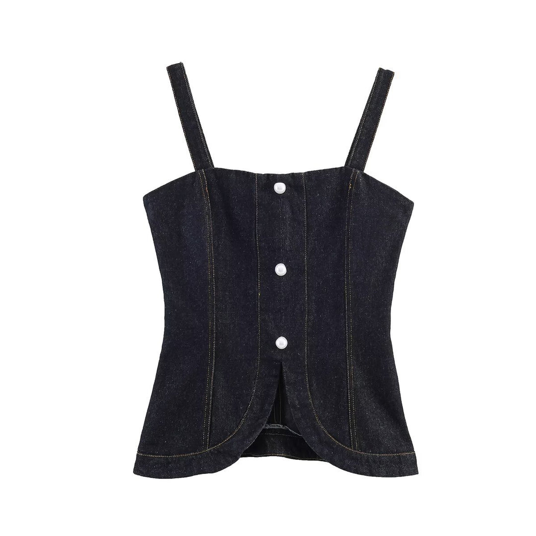 Damen Denim-Cami mit tailliertem Schnitt und dekorativen Knöpfen EB