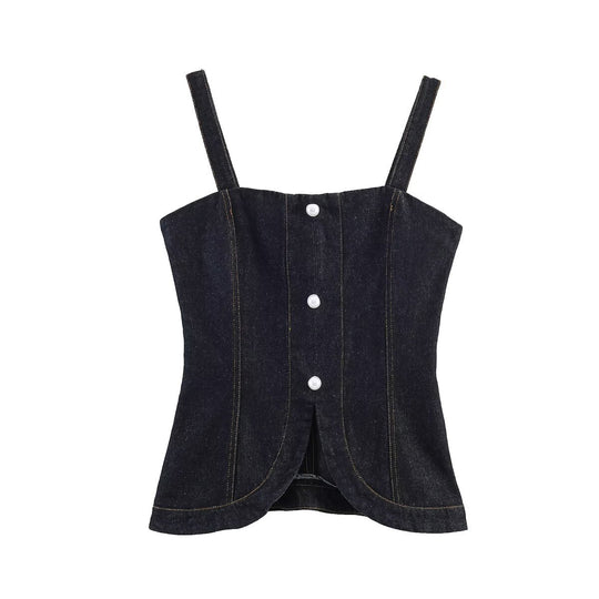 Damen Denim-Cami mit tailliertem Schnitt und dekorativen Knöpfen EB