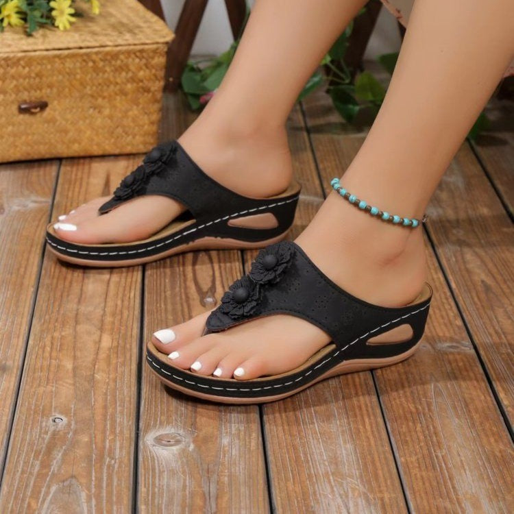 Damen Zehentrenner-Sandalen mit floralem Design und anatomischem Fußbett EB