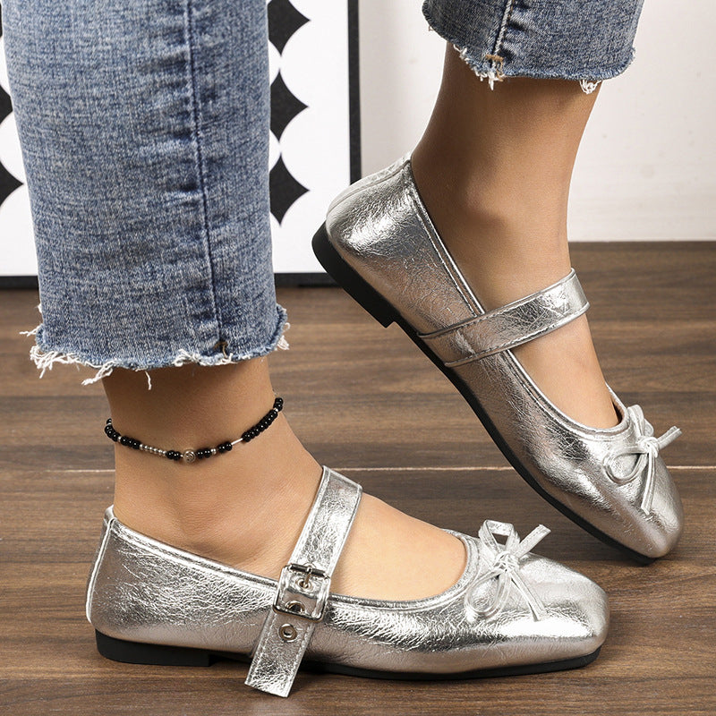 Damen  Ballerinas mit Leopardenmuster, verstellbarem Mary-Jane-Riemen und dekorativer Schleife EB