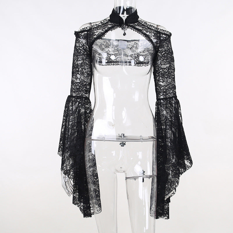 Damen figurbetonte Bluse mit Rüschendetails und Schnürung EB