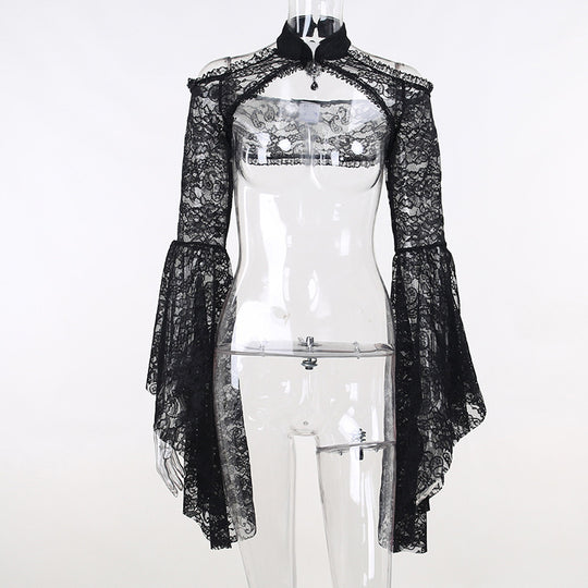 Damen figurbetonte Bluse mit Rüschendetails und Schnürung EB