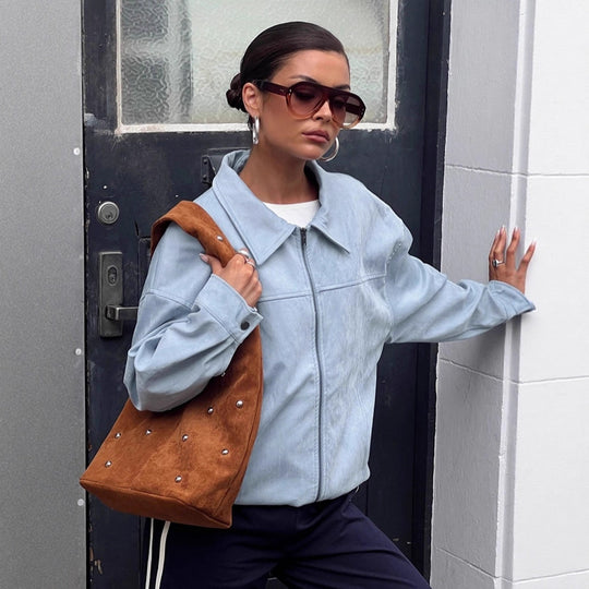 Damen elegante Kunstjacke mit modischen Akzenten EB