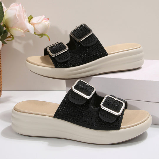 Damen Sandalen mit doppeltem Riemen und modischen Schnallen EB