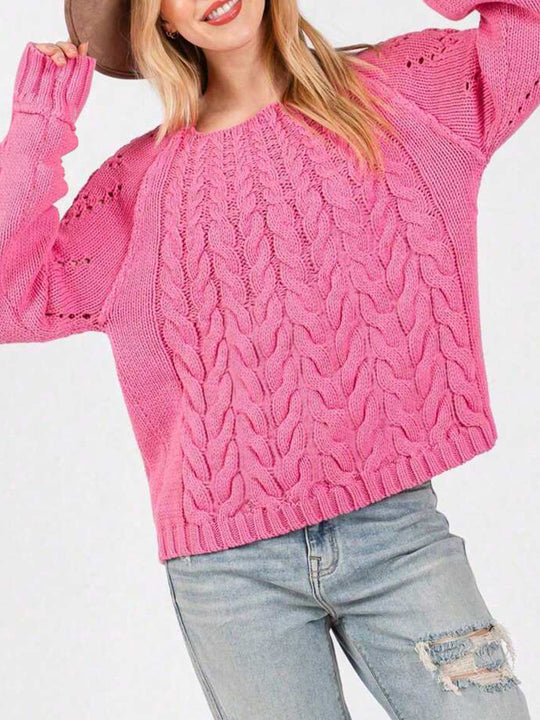 Damen Grobstrickpullover mit voluminösen Ärmeln und feinem Lochmuster EB