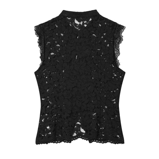 Damen-Spitzenoberteil mit traditionellem Stehkragen und eleganten Knopfdetails EB