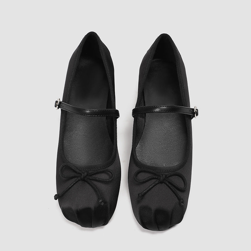 Damen elegante Ballerinas mit dezentem Riemen und feinem Schleifendetail EB