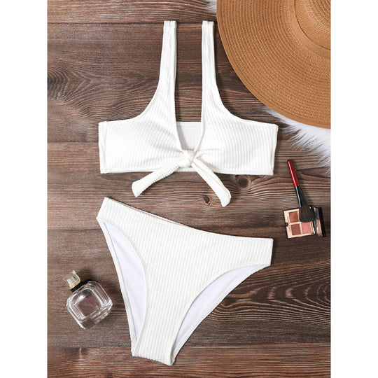 Damen Triangel-Bikini mit modischem Knotendetail und hochwertiger Textur EB