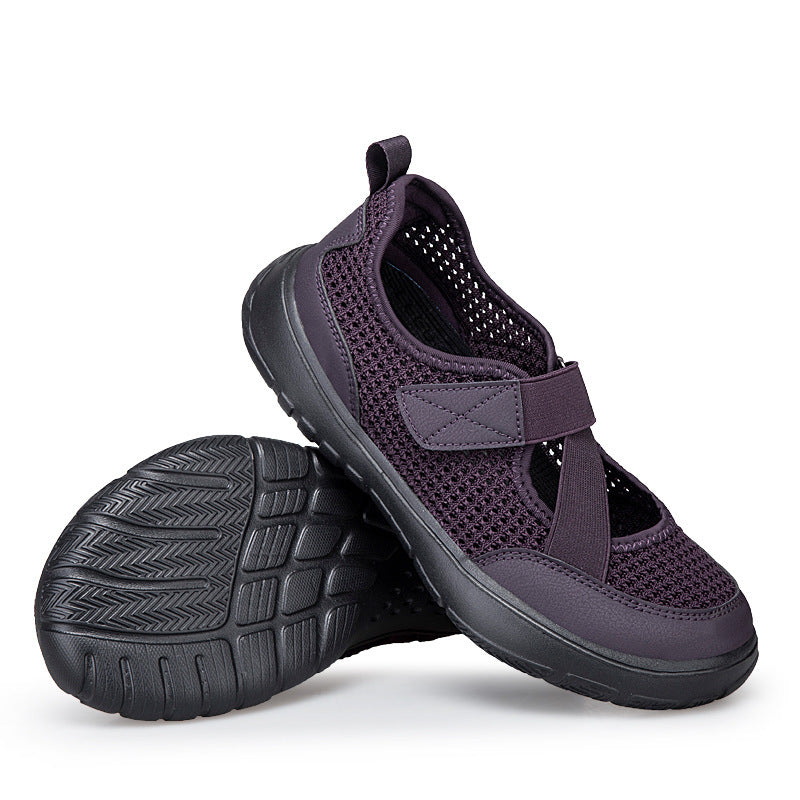 Damen nan atmungsaktive Strick-Riemchensneaker mit Klettverschluss gepolsterter Komfortsohle und flexibler Profillaufsohle EB