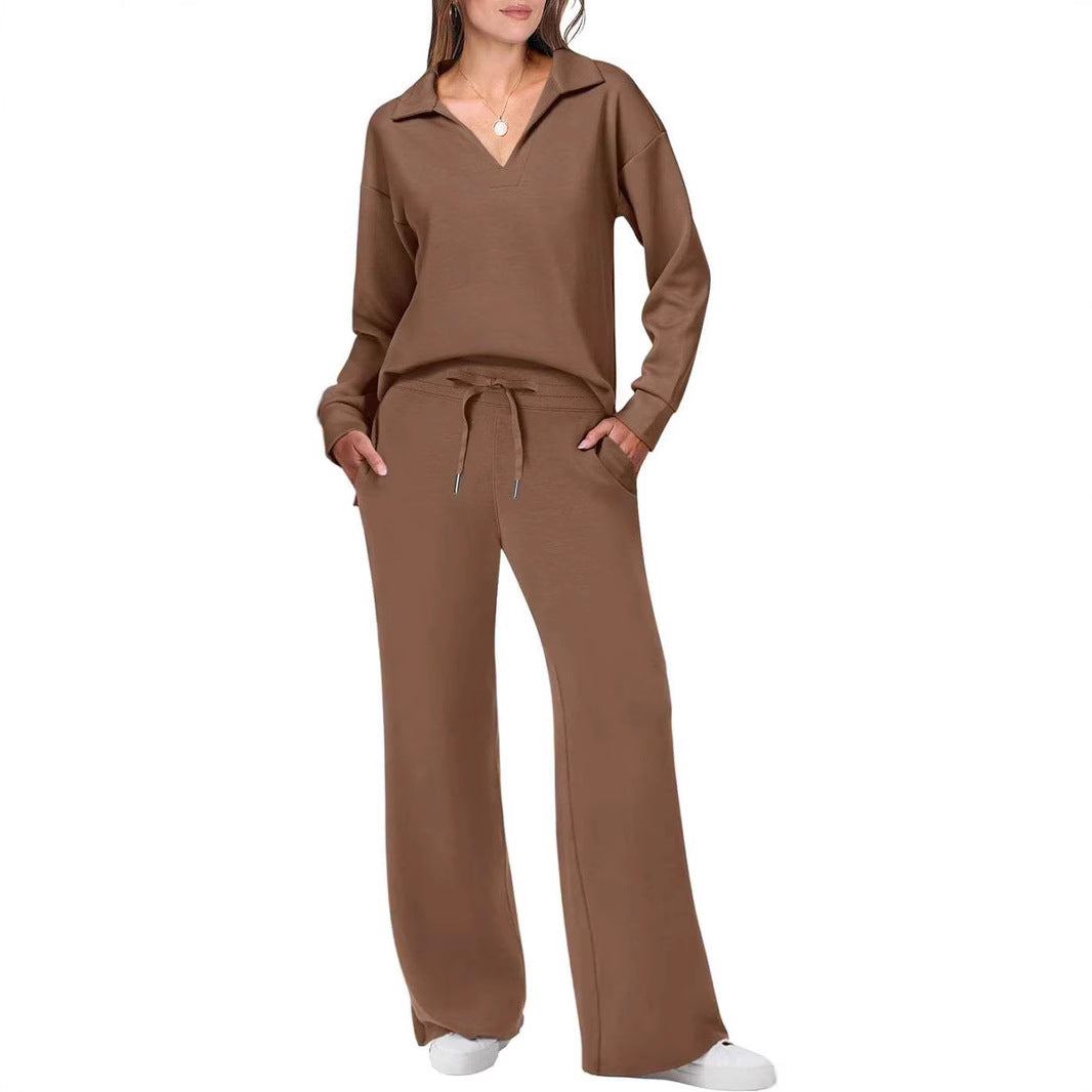 Damen lässiges Lounge-Set mit weitem Schnitt und gemütlichem V-Ausschnitt EB