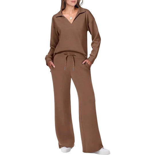 Damen lässiges Lounge-Set mit weitem Schnitt und gemütlichem V-Ausschnitt EB