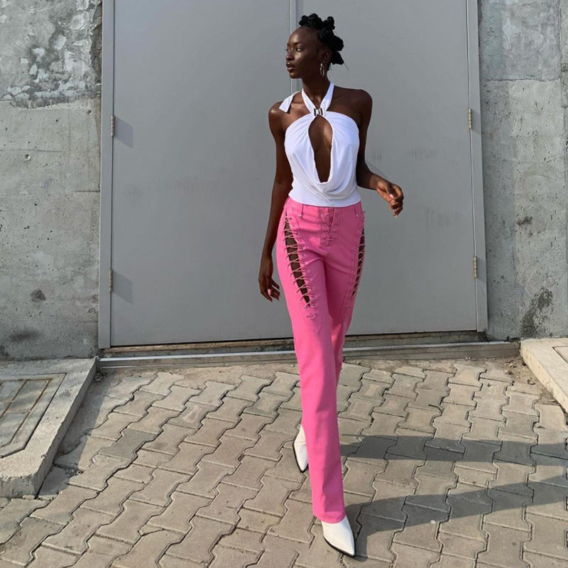 Damen Crop-Top mit innovativem Cut-Out-Design und langen Ärmeln EB