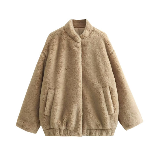 Damen kuschelige Fleece-Jacke mit hohem Kragen und praktischen Eingrifftaschen EB