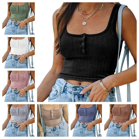 Damen figurbetontes Tanktop mit Knopfdetails und Rippenstruktur EB
