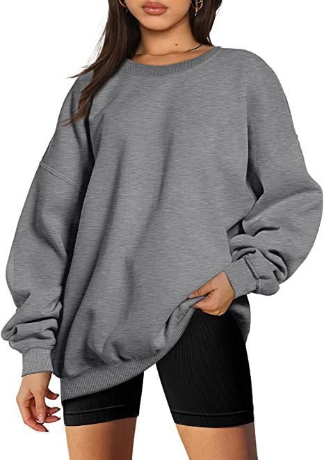 Damen nan extralanger Oversize-Sweatpullover mit Ballonärmeln, geripptem Saum und angerauter Innenseite EB