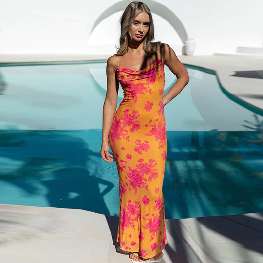 Damen Elegantes Maxikleid mit Spaghetti-Trägern und fließendem Schnitt EB