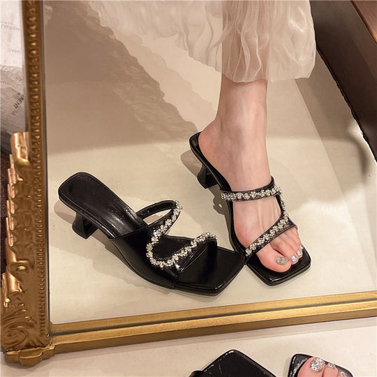 Damen Elegante Slingback-Pantoletten mit funkelnden Verzierungen und modischem Absatz EB
