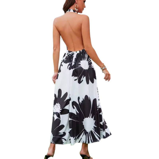Damen Luftiges Maxikleid mit elegantem Blumenmuster und hochgeschlossenem Design EB