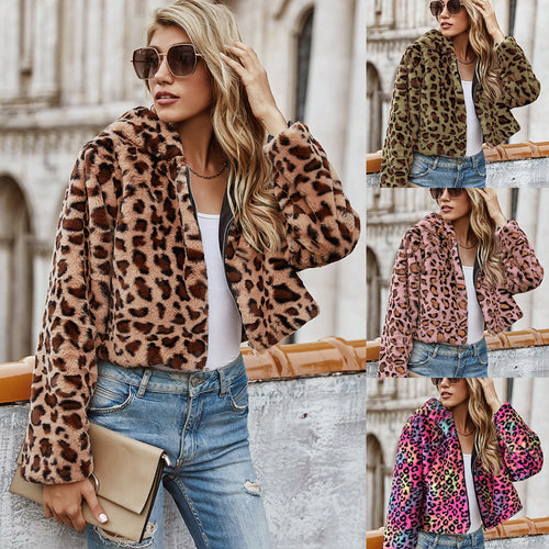Damen Kunstfelljacke mit elegantem Leopardenmuster und modernem Schnitt EB