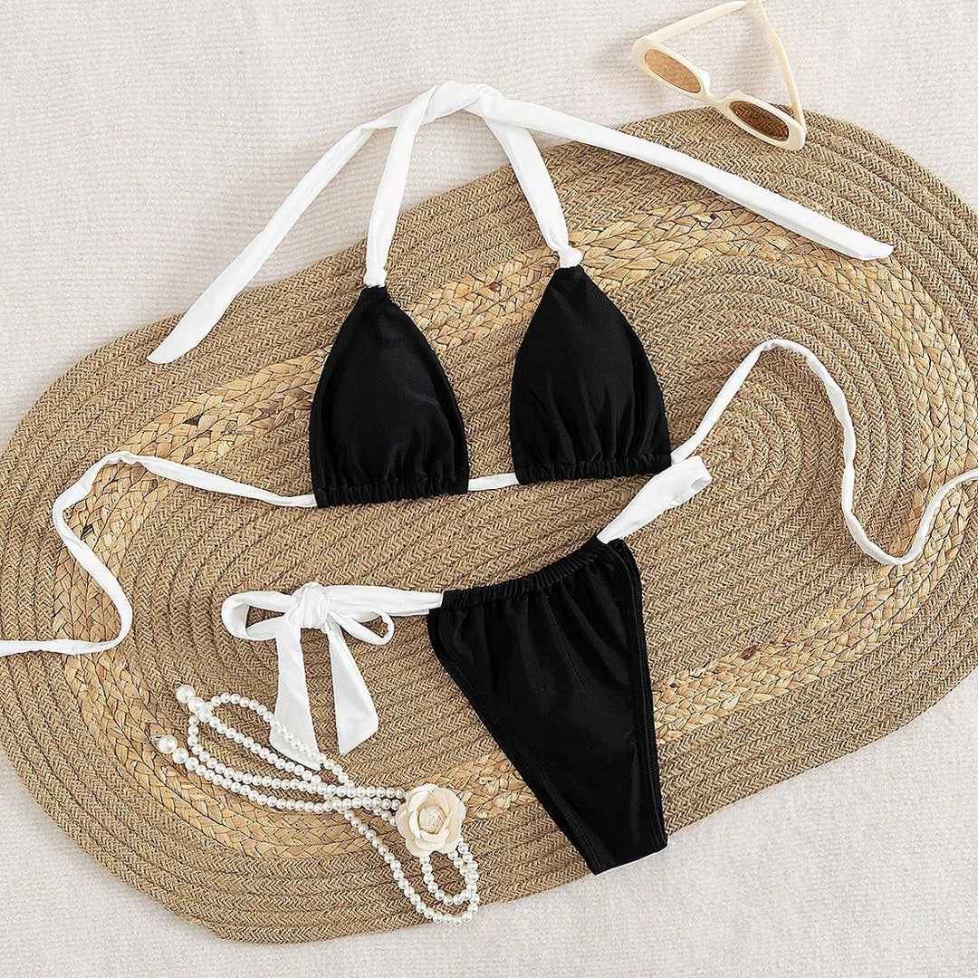 Damen Triangel-Bikini mit verstellbaren Trägern und femininem Bindedetail EB