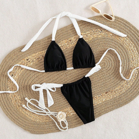 Damen Triangel-Bikini mit verstellbaren Trägern und femininem Bindedetail EB