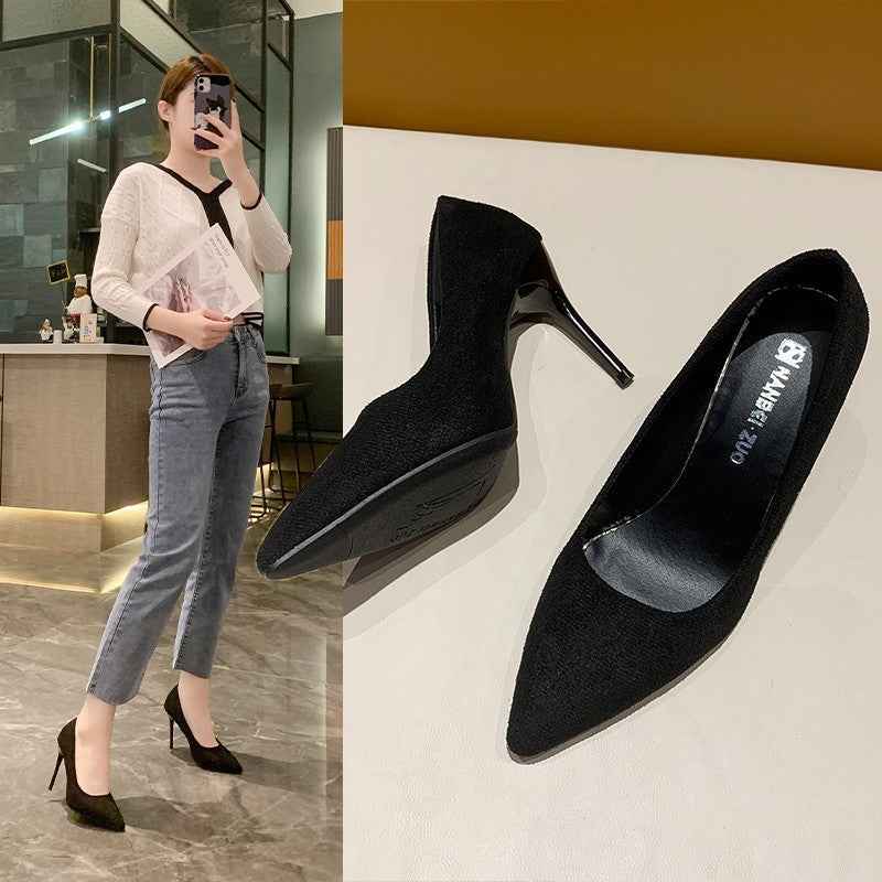 Damen nan spitze Veloursleder-Optik Pumps mit gepolstertem Fußbett und schlankem Stilettoabsatz EB