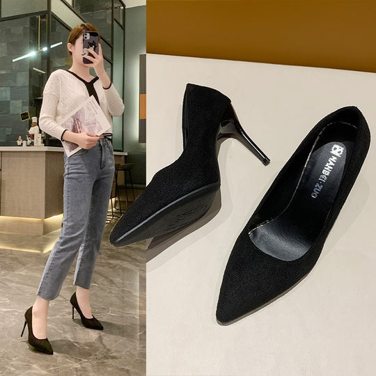 Damen nan spitze Veloursleder-Optik Pumps mit gepolstertem Fußbett und schlankem Stilettoabsatz EB