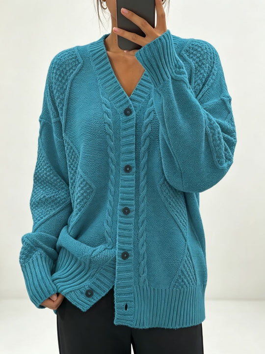 Damen Oversize Strickcardigan mit Zopf- und Strukturdetails EB