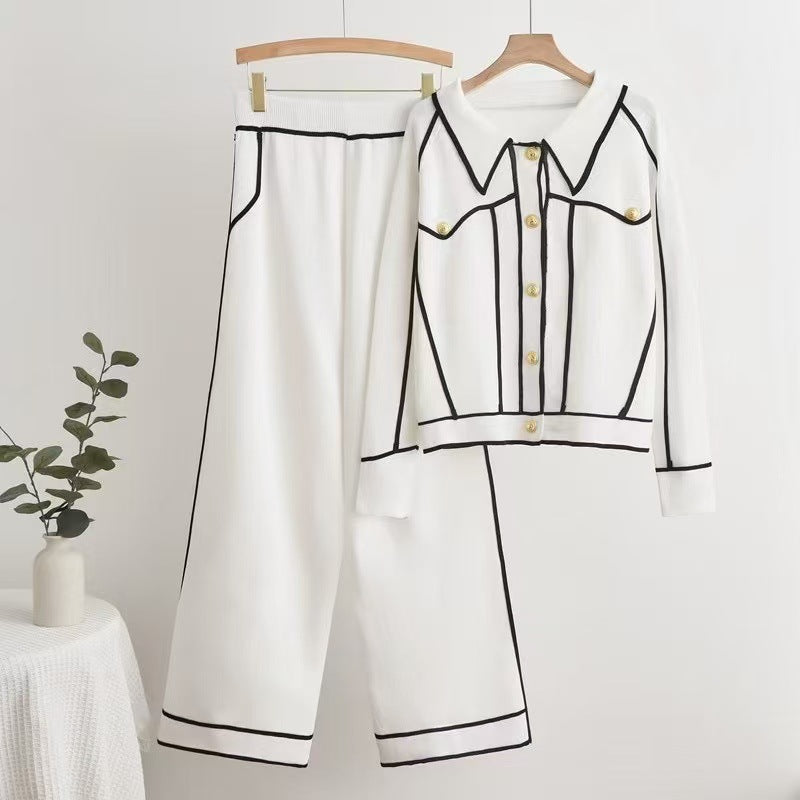 Damen stilvolles Freizeitanzug-Set mit kontrastierendem Knopfdesign EB
