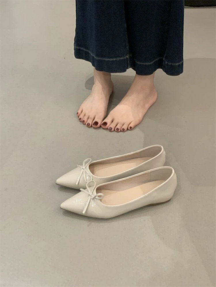 Damen spitze Ballerinas mit dekorativer Schleife und komfortablem Fußbett EB