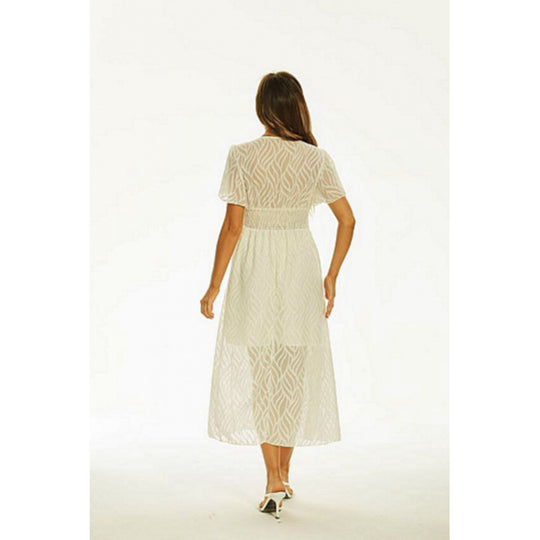 Damen Maxi-Kleid mit elegantem V-Ausschnitt und feinen Rüschendetails EB