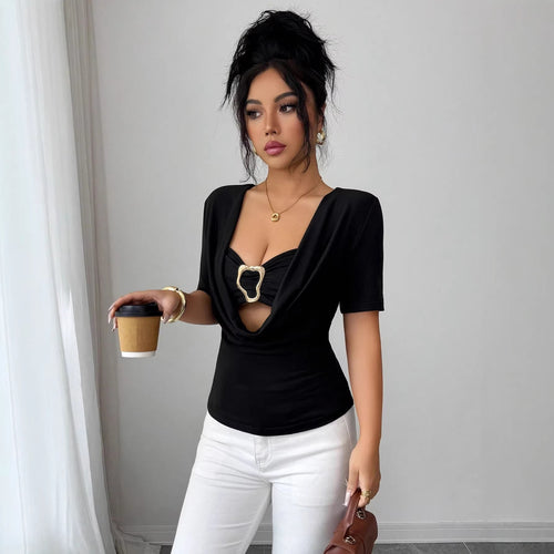 Damen nan drapiertes Cropped-Top mit herzförmiger Zierschließe und Cut-Out EB